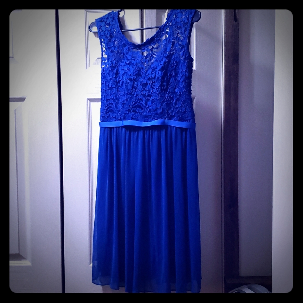 David's Bridal Illusion Neckline Short Dress
